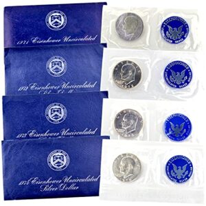 Set of 4 Blue Ike Silver Dollars 1971-1974