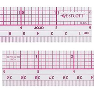 Westcott 10ths/Metric Beveled Ruler, 12-Inch/30cm (B-65), Clear