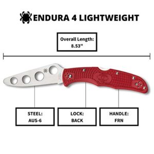 Spyderco Endura 4 Lightweight Signature Trainer Knife with 3.55" AUS-6 Steel Blade and Red FRN Handle - BluntedEdge - C10TR