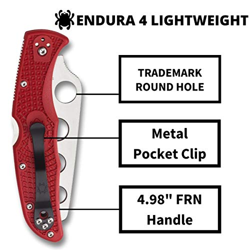 Spyderco Endura 4 Lightweight Signature Trainer Knife with 3.55" AUS-6 Steel Blade and Red FRN Handle - BluntedEdge - C10TR