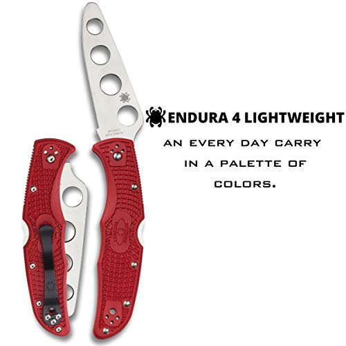 Spyderco Endura 4 Lightweight Signature Trainer Knife with 3.55" AUS-6 Steel Blade and Red FRN Handle - BluntedEdge - C10TR