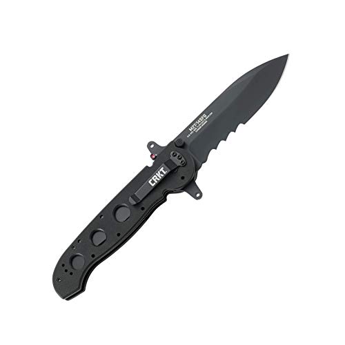 CRKT M21-14SFG EDC Folding Pocket Knife: Special Forces Everyday Carry, Black Serrated Edge Blade, Veff Serrations, Automated Liner Safety, Dual Hilt, G10 Handle, Reversible Pocket Clip