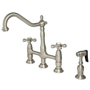kingston brass ks1278axbs heritage kitchen faucet with brass sprayer, 8-3/4", brushed nickel