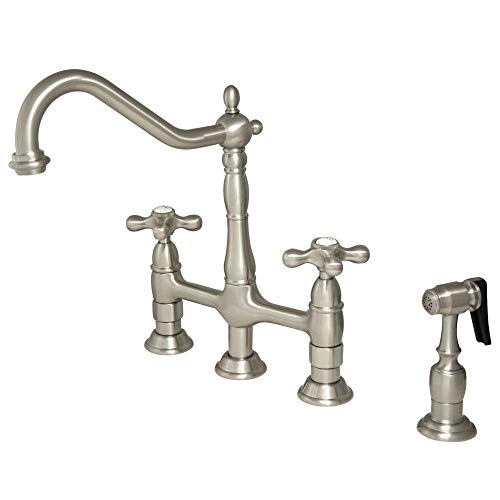 Kingston Brass KS1278AXBS Heritage Kitchen Faucet with Brass Sprayer, 8-3/4", Brushed Nickel