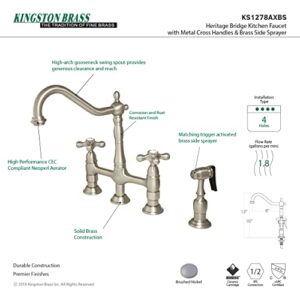 Kingston Brass KS1278AXBS Heritage Kitchen Faucet with Brass Sprayer, 8-3/4", Brushed Nickel