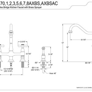 Kingston Brass KS1278AXBS Heritage Kitchen Faucet with Brass Sprayer, 8-3/4", Brushed Nickel