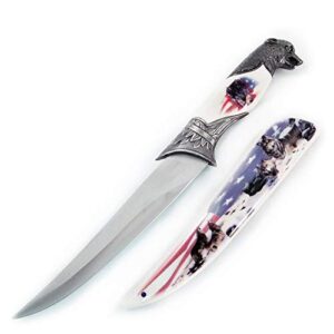 etrading american flag wolf fantasy dagger bowie knife w/sheath