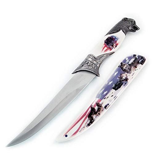 Etrading American Flag Wolf Fantasy Dagger Bowie Knife w/Sheath