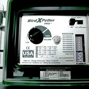 Bird-X BirdXPeller Pro Electronic Bird Preventer Version 2, Sonic Bird Decoy Device, Perfect for Crows, Blackbirds, Grackles, Cormorants, and Ravens, Covers up to 1 Acre, 3-5 kHz Frequency
