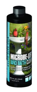 microbe-lift bird bath clear two-in-one water cleaner and surface treatment for outdoor birdbaths and fountains, safe for birds, fish, and frogs (birdbath clear 4-ounce)