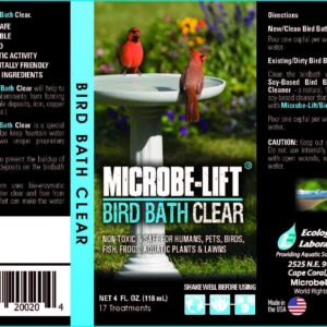 MICROBE-LIFT Bird Bath Clear Two-in-One Water Cleaner and Surface Treatment for Outdoor Birdbaths and Fountains, Safe for Birds, Fish, and Frogs (Birdbath Clear 4-Ounce)