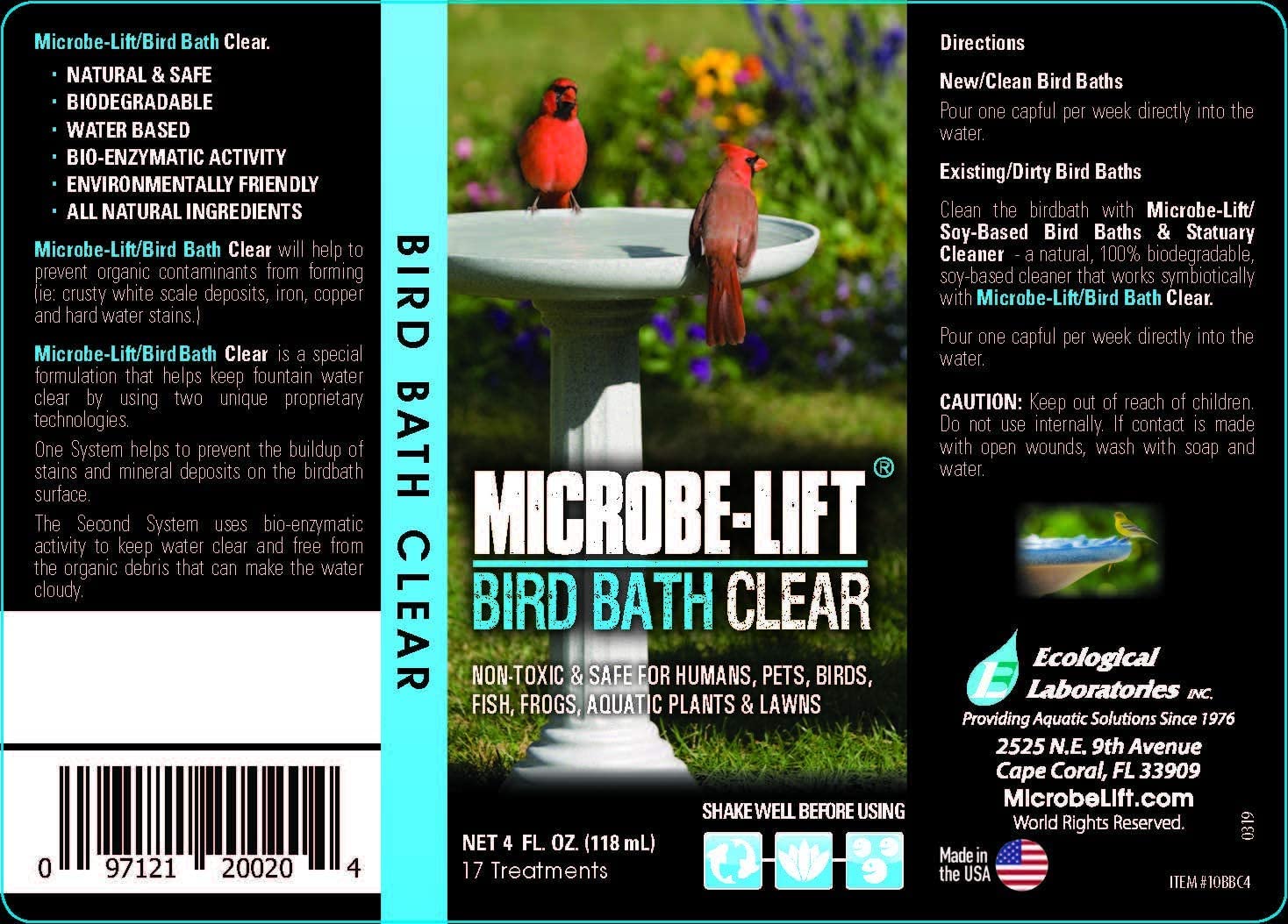 MICROBE-LIFT Bird Bath Clear Two-in-One Water Cleaner and Surface Treatment for Outdoor Birdbaths and Fountains, Safe for Birds, Fish, and Frogs (Birdbath Clear 4-Ounce)