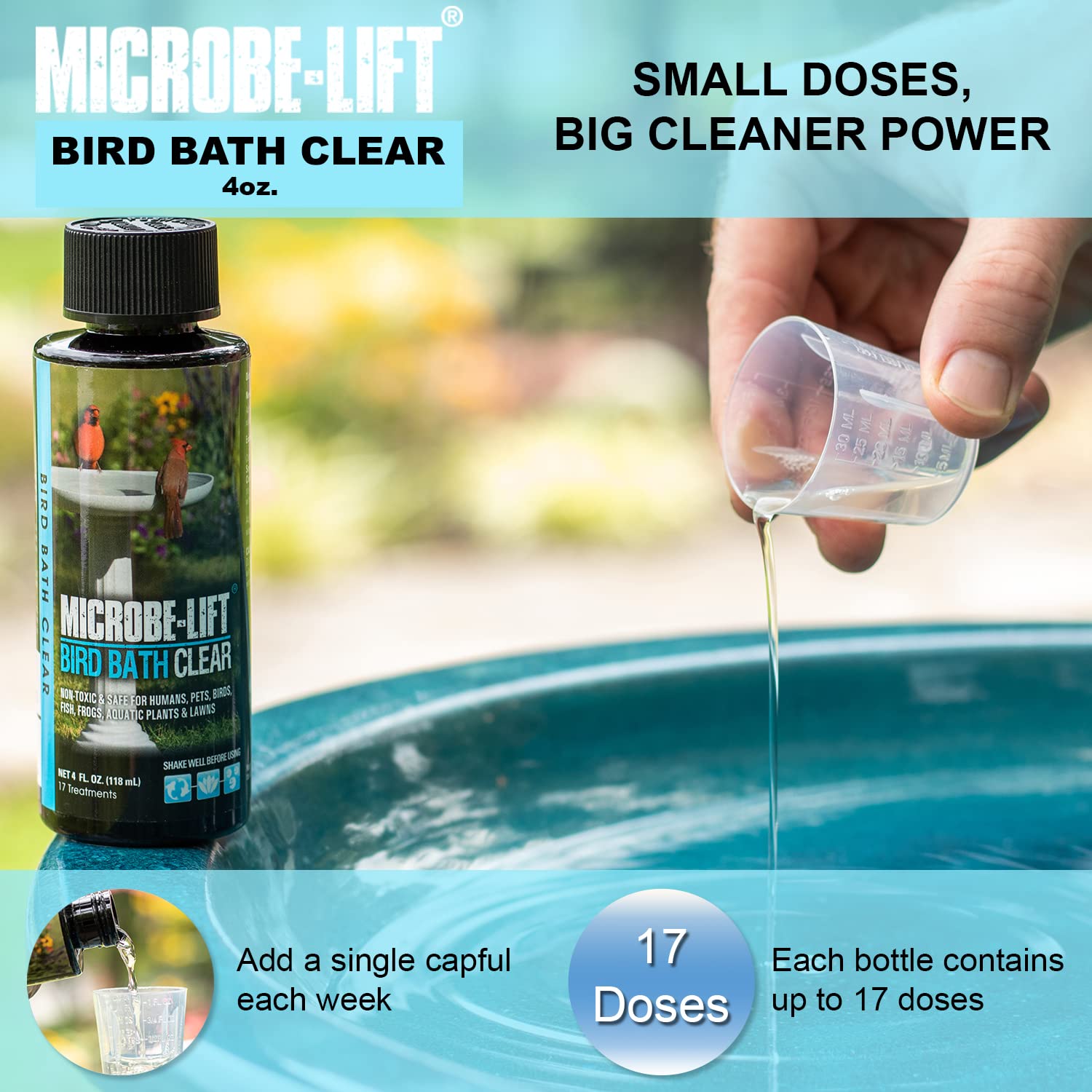 MICROBE-LIFT Bird Bath Clear Two-in-One Water Cleaner and Surface Treatment for Outdoor Birdbaths and Fountains, Safe for Birds, Fish, and Frogs (Birdbath Clear 4-Ounce)