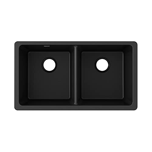 Elkay Quartz Classic ELGU3322BK0 Equal Double Bowl Undermount Sink, Black