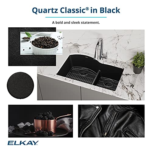 Elkay Quartz Classic ELGU3322BK0 Equal Double Bowl Undermount Sink, Black