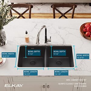 Elkay Quartz Classic ELGU3322BK0 Equal Double Bowl Undermount Sink, Black