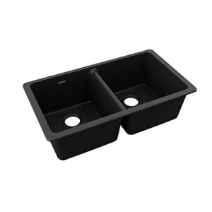 Elkay Quartz Classic ELGU3322BK0 Equal Double Bowl Undermount Sink, Black