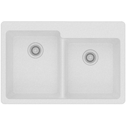 Elkay Quartz Classic ELG250RWH0 White Offset Double Bowl Top Mount Sink