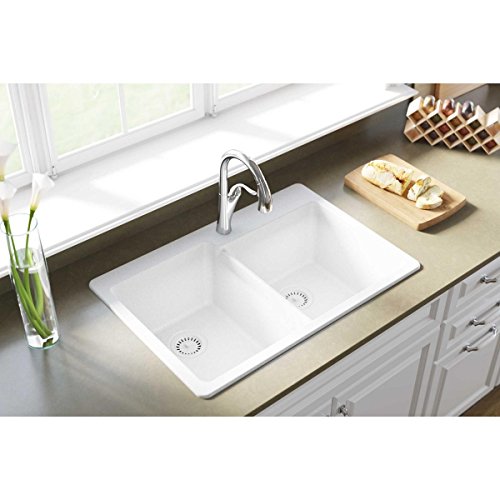 Elkay Quartz Classic ELG250RWH0 White Offset Double Bowl Top Mount Sink