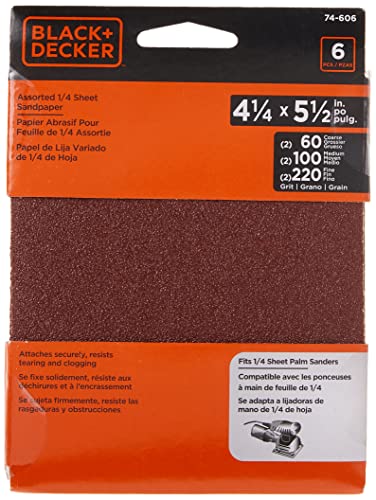 BLACK+DECKER Sandpaper Assortment For Plastic , 1/4-Inch Sheet, 6-Pack (74-606)