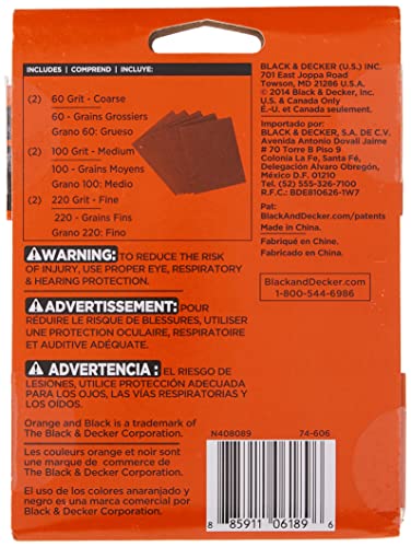 BLACK+DECKER Sandpaper Assortment For Plastic , 1/4-Inch Sheet, 6-Pack (74-606)