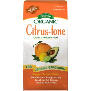 espoma organic citrus-tone 5-2-6 natural & organic fertilizer and plant food for all citrus, fruit, nut & avocado trees; 4 lb. bag. promotes vigorous growth & abundant fruit