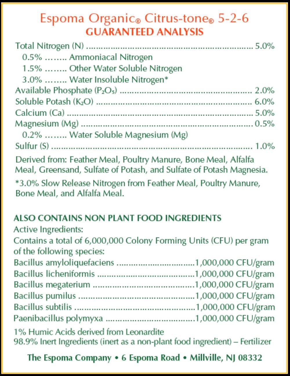 Espoma Organic Citrus-tone 5-2-6 Natural & Organic Fertilizer and Plant Food for all Citrus, Fruit, Nut & Avocado Trees; 4 lb. Bag. Promotes Vigorous Growth & Abundant Fruit