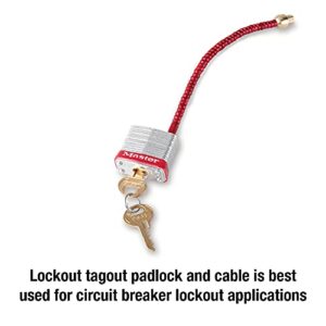 Master Lock 7C5RED Lockout Tagout Circuit Breaker Compact Padlock with 5 in. Long Flexible Steel Cable, Red