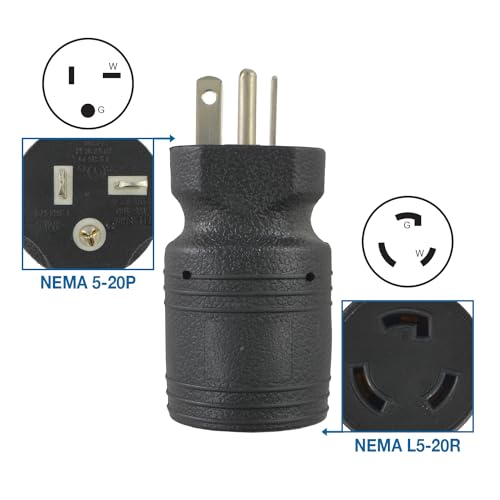 Conntek 30114 Locking Adapter 20 Amp 125 Volt Male Plug To 20 Amp Locking Female Connector NEMA 5-20P to NEMA L5-20R , Black