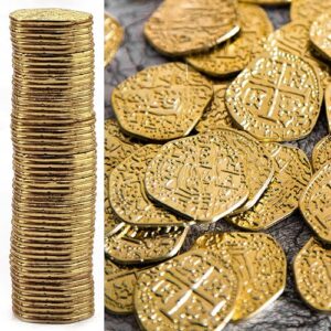 beverly oaks metal pirate coins - gold spanish doubloon replicas - fantasy metal coin pirate treasure (50-coins-all gold)