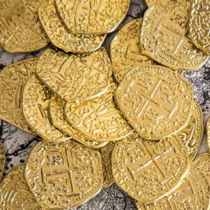 Beverly Oaks Metal Pirate Coins - Gold Spanish Doubloon Replicas - Fantasy Metal Coin Pirate Treasure (50-Coins-All Gold)