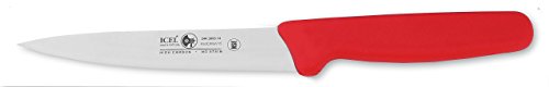 ICEL Cutlery 5.5" Stiff Boning Knife Extra Wide Straight Blade, Red Handle