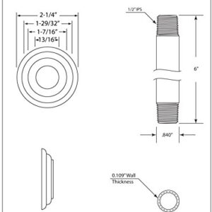 Westbrass 1/2" IPS x 6" Ceiling Mounted Shower Arm with Flange, Oil Rubbed Bronze, D3606A-12