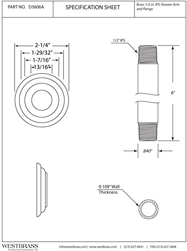 Westbrass 1/2" IPS x 6" Ceiling Mounted Shower Arm with Flange, Oil Rubbed Bronze, D3606A-12