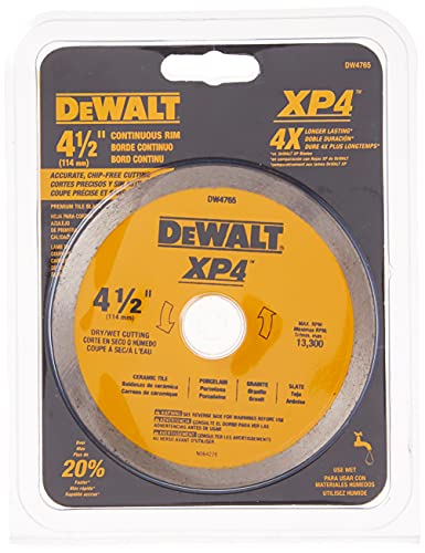 DEWALT Diamond Blade for Porcelain Tile, Wet/Dry, 4-1/2-Inch (DW4765) , Yellow