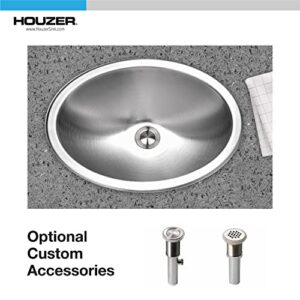 HOUZER Opus Series CHT-1800-1 Topmount Oval Bowl Bathroom Sink, Without Overflow, 17-3/4" x 13-9/16", Stainless Steel