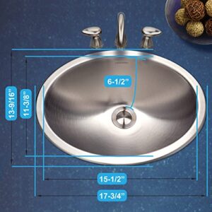 HOUZER Opus Series CHT-1800-1 Topmount Oval Bowl Bathroom Sink, Without Overflow, 17-3/4" x 13-9/16", Stainless Steel