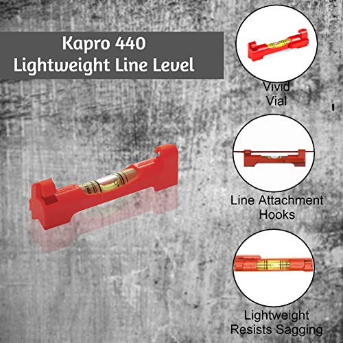 Kapro - 440 Lightweight Line Level - Features Vivid Vial and Line Attachment Hooks - With V-Groove and Pocket Clip - Durable Aluminum Shell - For Landscaping, Paving, and Construction