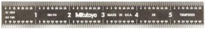 mitutoyo 182-113, steel rule, 6" (3r), (1/32, 1/64, 1/10, 1/50"), 3/64" thick x 3/4" wide, black chrome finish tempered stainless steel