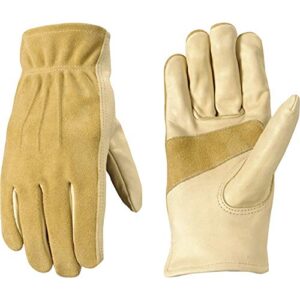 women's leather work and garden gloves, heavy duty grain cowhide, small (wells lamont 1124s),tan