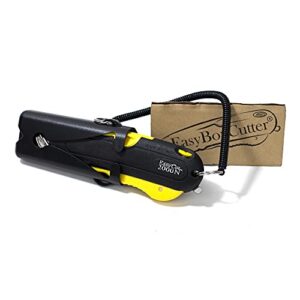 modern box cutter, extra tape cutter at back, dual side edge guide, 3 blade depth setting, 2 blades and holster - yellow color 2000n