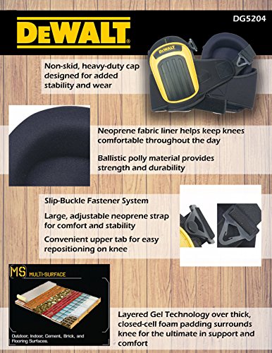 Custom Leathercraft DEWALT DG5204 Professional Kneepads with Layered Gel and Neoprene Fabric Liner, Large