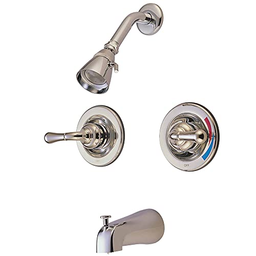 Kingston Brass KB678 Twin Handles Tub Shower Faucet, Brushed Nickel 5-Inch Spout Reach