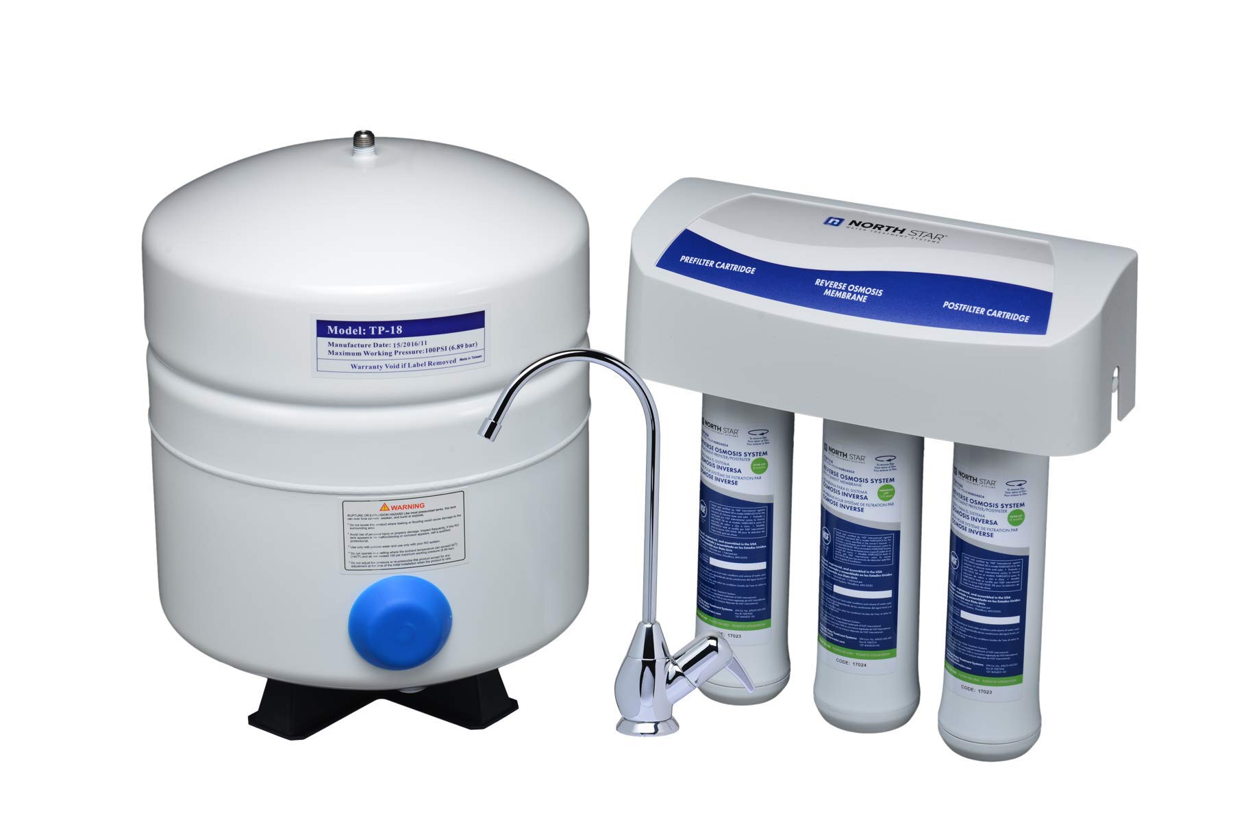 North Star NSRO42C4 Reverse Osmosis Under Sink Drinking Water Filtration System (7287695) | 3 Stage System Includes Membrane and 2 Carbon Filters to Reduce Lead, Arsenic & TDS | Kitchen Faucet & Tank Included