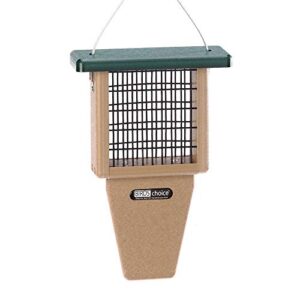 birds choice sntp recycled single cake tail prop suet feeder, 1 suet cake, 8"l x 3"w xv12"h, taupe base w/ green roof