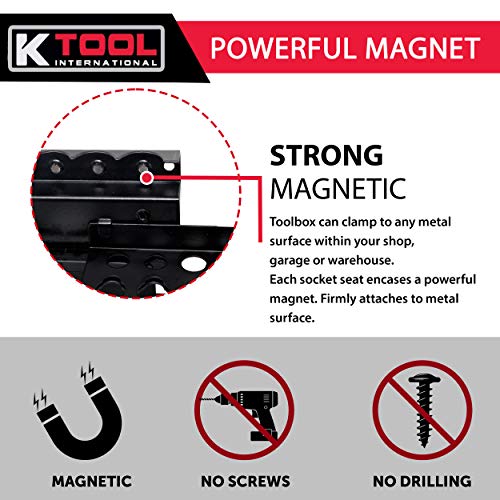 K Tool International 72465 MagClip Multi-Function Adjustable Tool Holder for Garages, Repair Shops, and DIY, 20"L x 4.75"W x 5"D, Stores up to 71 Tools, 15 lbs. Capacity, Alloy Steel, Black