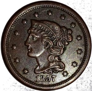 1839-1857 braided hair large cent by us mint