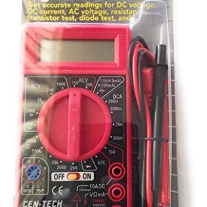 Cen-Tech Digital Amp Ohm Volt Meter Ac Dc Voltmeter Multimeter,Red