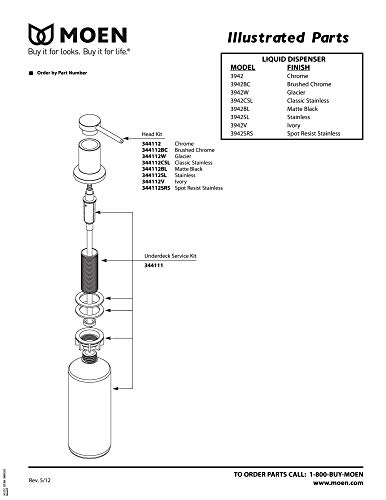 Moen Chrome Deck Mounted Kitchen Soap Dispenser with Above the Sink Refillable Bottle, 3942