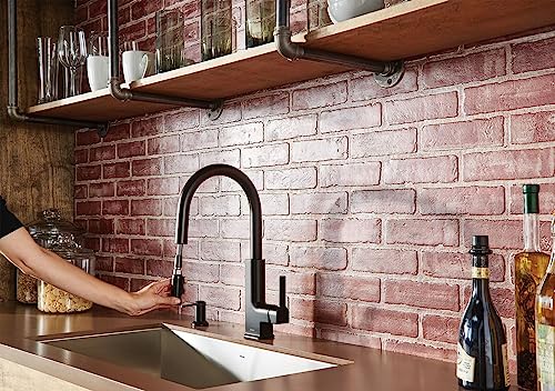 Moen Matte Black Deck Mounted Modern Soap Dispenser for Kitchen Sink with Above the Sink Refillable Bottle, 3942BL